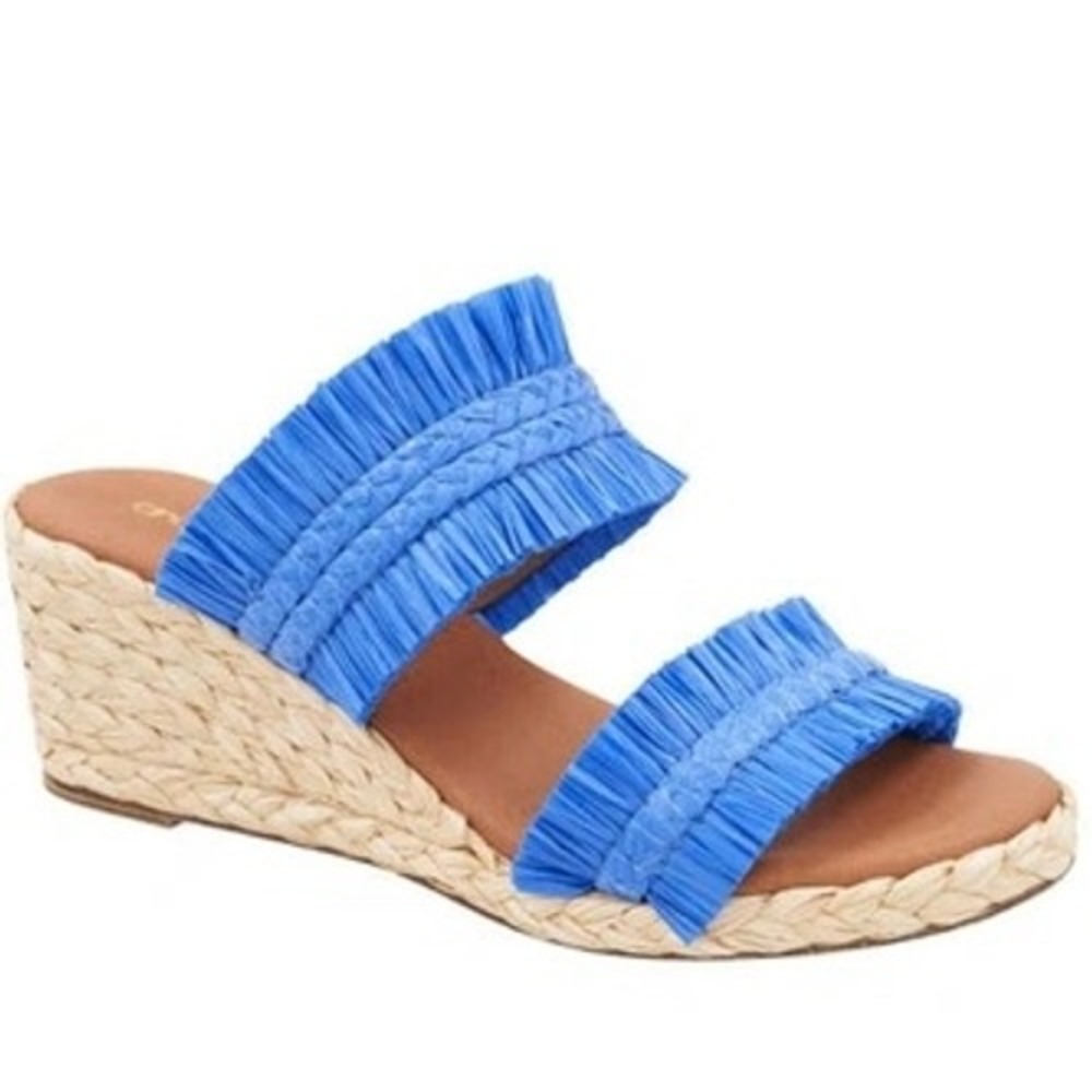 Andre Assous Nori Fringe Espadrille Wedge Sandals Womens 40 US9 French Blue $169